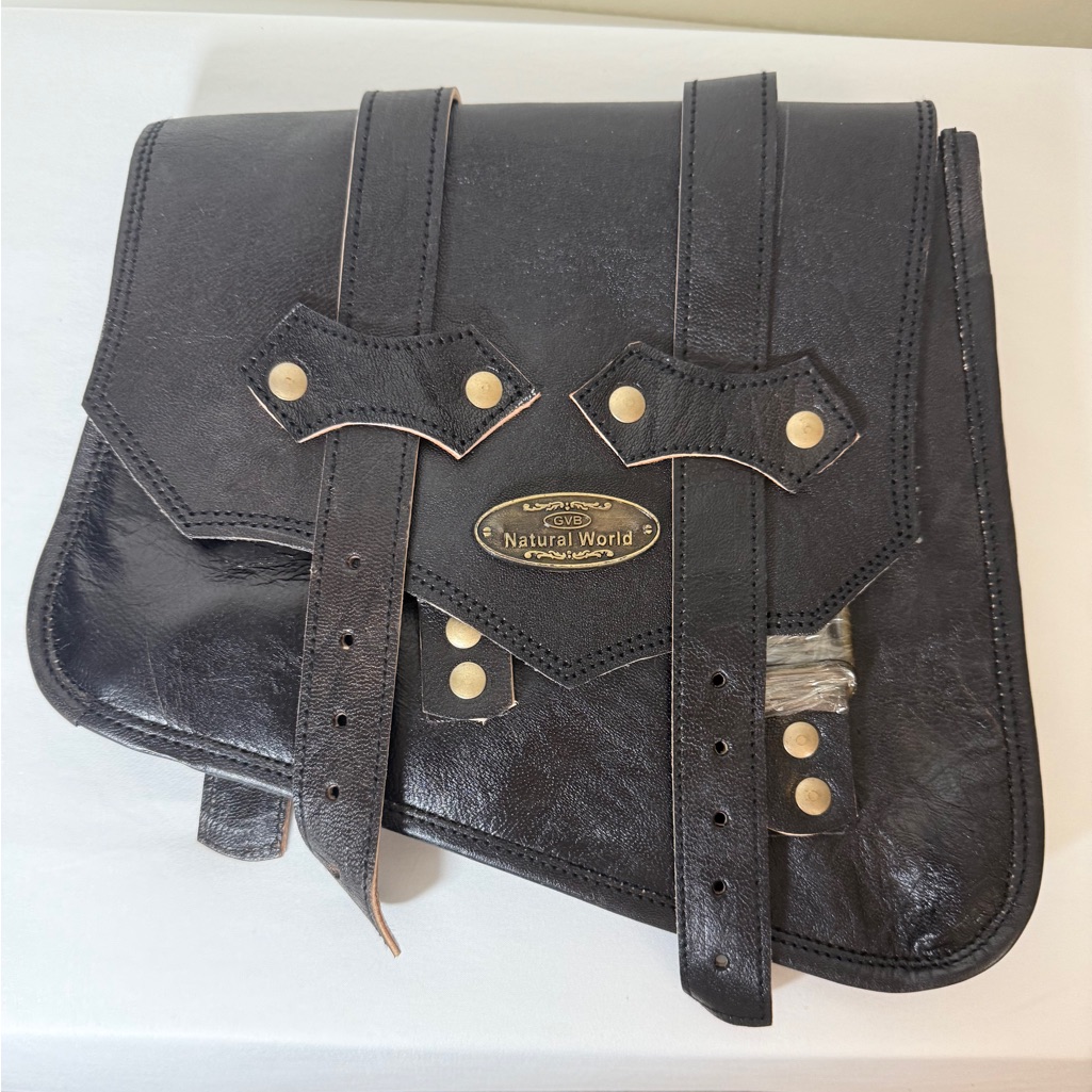 Natural World Panniers Side Bags Pair Of 2 Black Leather Motorcycle 2 Saddle Bag